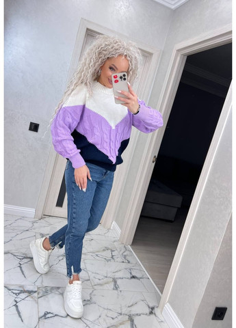 Сиреневый демисезонный женский вязаный свитер джемпер No Brand