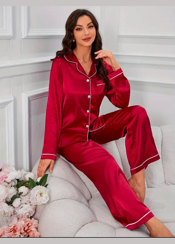 Красная всесезон шелковая женская черная пижама с белым кантом (рубашка + штаны) рубашка + брюки GorLin
