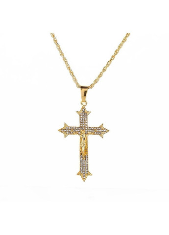 Підвіска Хрест, з блискучим камінням та ланцюжком (золотистий) China (368682349)