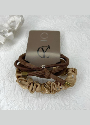 Гумки для волосся Набір тканинних резиночок з різних матеріалів Коричневий 6 см Упаковка 4 шт Finding (315799697)