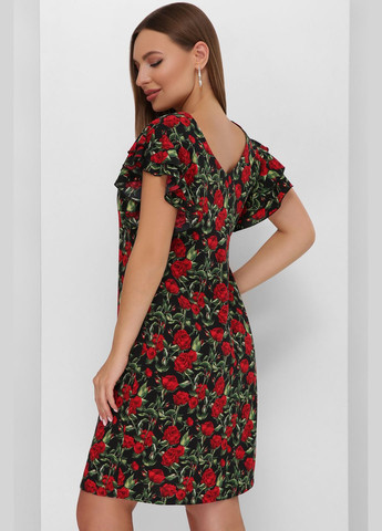 Черное повседневный летнее женское платье из супер софта с ярким принтом и вырезом на спинке (-platxe-1892) MarSe