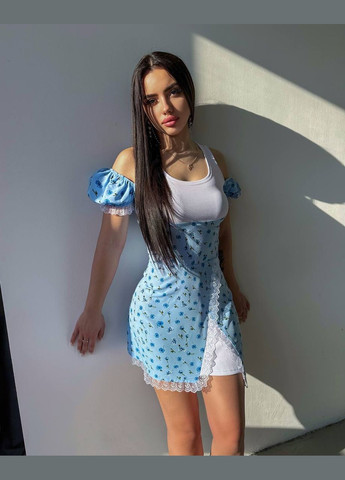 Блакитна повсякденний, кежуал сукня у квітковий принт No Brand з квітковим принтом