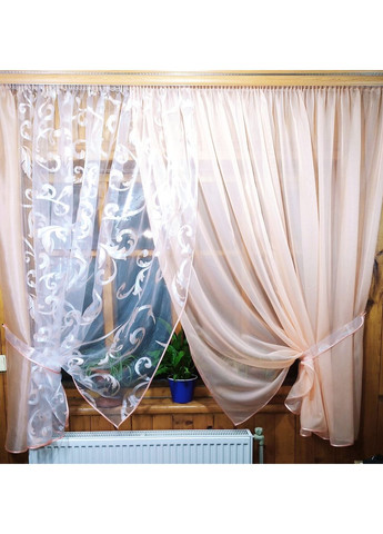 Занавеска кухонная готовая Вероника персиковая вензель No Brand (372133788)