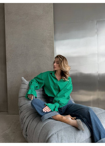 Зеленая повседневный рубашка Україна с длинным рукавом