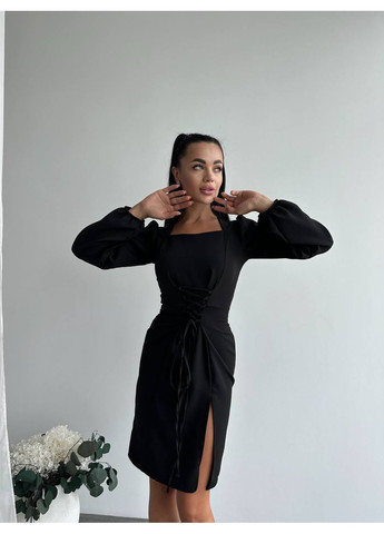 Черное коктейльное элегантное платье из креп-костюмки – женственность, стиль и безупречная посадка (замеры в описании) Vione однотонное