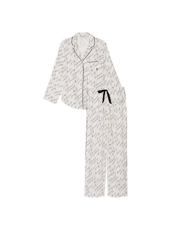 Белая всесезон пижама flannel long pajama set фланелевая (рубашка+штаны) xs белая Victoria's Secret