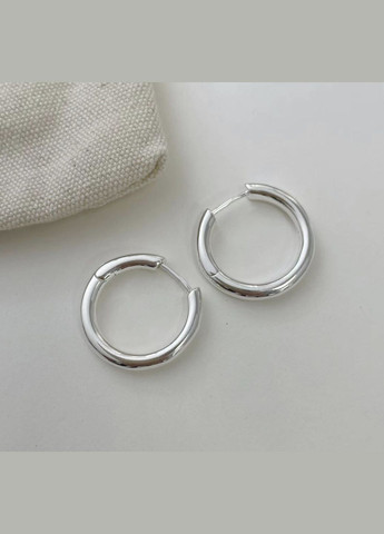 Срібні S925 сережки круглі без каміння, сережки 2 см срібні великі, кульчики срібні мінімалістичні, подарунок дівчині СС11 Etre (292401671)
