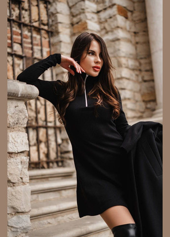 Чорна сукня з ангори рубчик чорного кольору з довгим рукавом, приємна до тіла – затишний та стильний вибір для прохолодної погоди No Brand однотонна