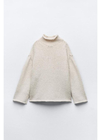 Бежевый демисезонный объемный свитер с воротником-водолазкой Zara