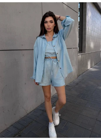 Костюм летний женский топ+шорты+рубашка Fashion (397859505)