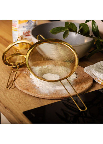 Набір ситечок 3 штуки для чаю круп та борошна 8, 14 та 20 см Золото Zhongjing (360455372)