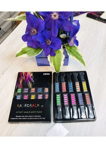 Набір гребінців 10 шт. з кольоровими крейдами для волосся Hair chalk No Brand (362210482)
