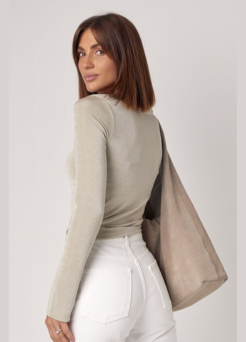 Комбинированный демисезонный эластичный женский джемпер с блестящего трикотажа - серый Lurex