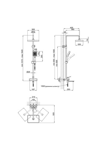 Душова система універсальна Presto на три споживача (з виливом) QTPRE111CRM45575 Chrome Qtap (324805295)