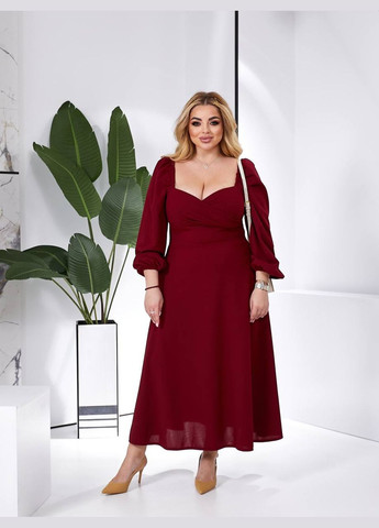 Бордовое женское платье миди из креп-дайвинга цвет бордо р.48/50 453745 New Trend