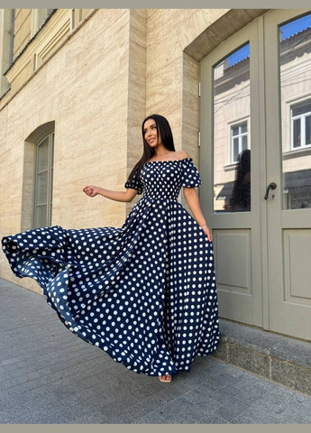 Темно-синя повсякденний, вечірня, кежуал жіноча сукня з відкритими плечима Style Point з квітковим принтом