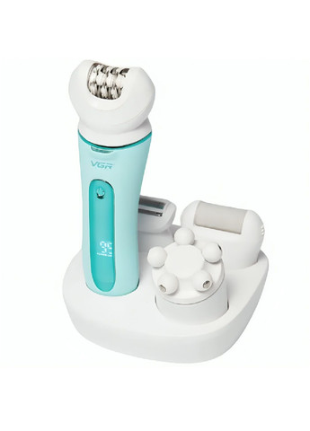 Епілятор жіночий акумуляторний для сухого вологого гоління з базою дисплеєм індикатором насадками 5 штук (480060-Prob) Зелений Unbranded (329033767)