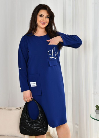 Синее повседневный повседневное женское меди платье No Brand с надписью