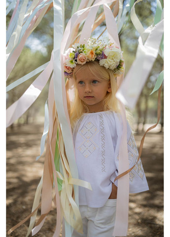 Белая вышиванка для девочки зарево Kashtanchik лен (366213545)