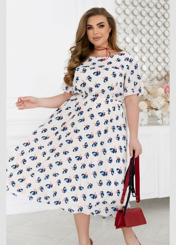 Молочное повседневный шифоновое платье с подкладкой колокол No Brand в горошек
