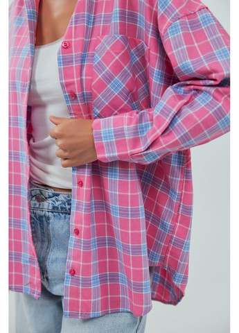 Жіноча сорочка в клітинку з кишенею - білий з чорним кольором Lurex (353306145)