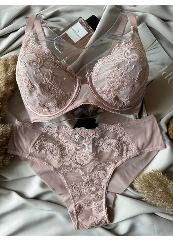 Пудровий жіноча нижня білизна комплект трусики+бюстгальтер пудровий Acousma