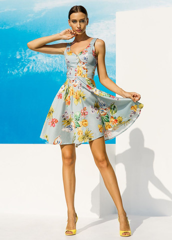 Голубое кэжуал платье из сатина с цветочным принтом ORA с цветочным принтом