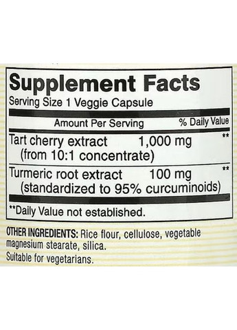 Tart Cherry 1000 mg Extract With Turmeric 60 Veg Caps Mason Natural (288050735)