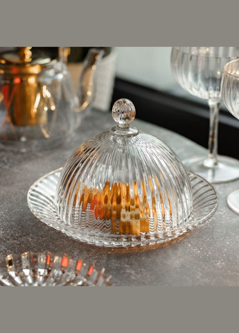 Блюдо сервировочное с крышкой Ø 20 см стеклянное прозрачное для десертов, выпечки, фруктов HP-YH-43 Yiwu (371479098)