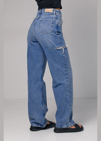Женские джинсы с декоративными разрезами на бедрах - джинс Lurex - (282957763)