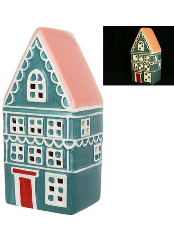 Керамический домик с LED-подсветкой Городок 20см розовый с бирюзой для украшения интерьера светильник декоративный BonaDi (368990928)