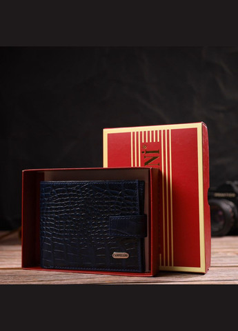 Горизонтальне портмоне для документів чоловіче з натуральної шкіри з тисненням під крокодила 21883 Синє Canpellini (306881645)