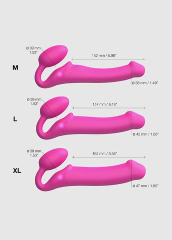 Безремневой страпон с вибрацией Vibrating Fuchsia L, диаметр 3,7 см, пульт ДУ, регулируемый Strap-On-Me (345122942)