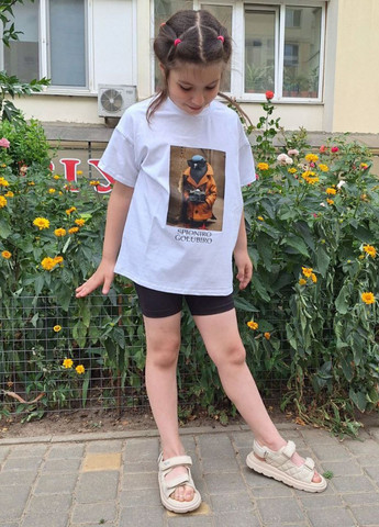 Біла демісезонна базова легка трендова повсякденна вільна дитяча футболка з принтом спереду Tik-Tak