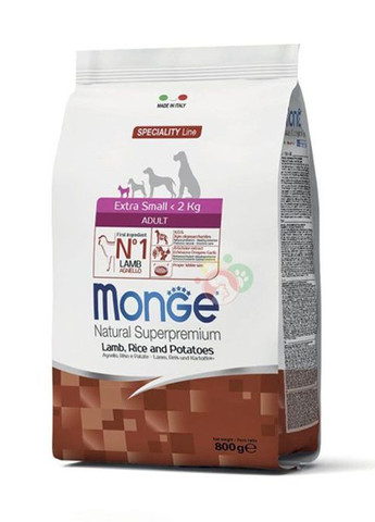 Сухой корм для собак Dog Extrasmall Adult ягненок, рис и картофель 800 г Monge (369929499)