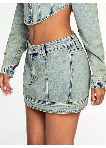Зеленая однотонная джинсовая юбка SHEIN