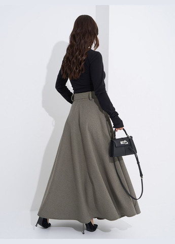 Оливковая офисная, повседневная, кэжуал длинная шерстяная юбка с карманами No Brand клешированная