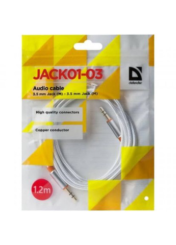 Кабель мультимедійний AUX Audio 3.5mm M/M 1.2m JACK0103 white (87513) Defender aux audio 3.5mm m/m 1.2m jack01-03 white (275091875)