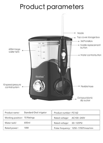 Іригатор ORAL IRRIGATOR Professional Чорний Nicefeel (363330230)