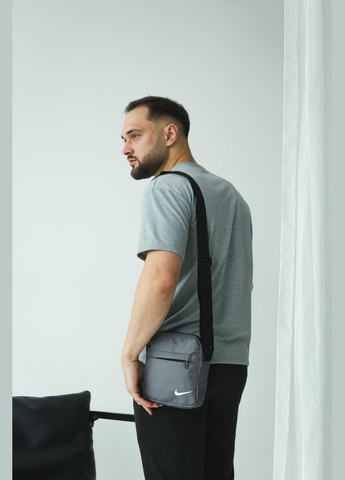 Барсетка сіра маленька, біле лого No Brand (329203558)