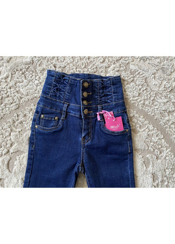 Синие демисезонные джинсы для девочки стрейч 128-158 No Brand