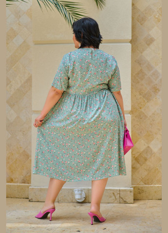 Оливковое повседневный нежное платье а-силуэт No Brand с цветочным принтом
