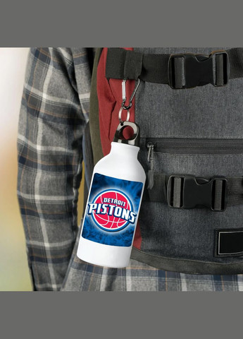 Фляга (пляшка) для води з карабіном "Detroit Pistons" Баскетбольна команда #01 500 мл Білий No Brand (323639795)