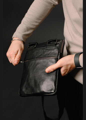 Сумка-месенджер із натуральної гладкої шкіри ST002 (Чорна) SKILL (324030635)