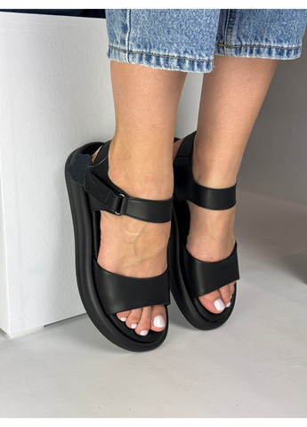 Черные 379 босоножки кожаные черные Hengji