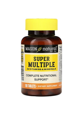 Вітаміни та мінерали Super Multiple, 100 таблеток Mason Natural (293343119)
