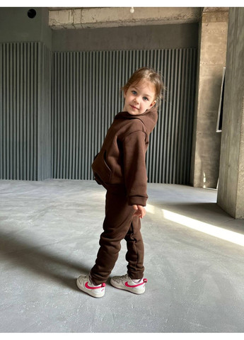 Темно-коричневий демісезонний костюм унісекс тринитка на флісі,оверсайз,штани та худі з капюшоном та кишеня кенгуру Україна