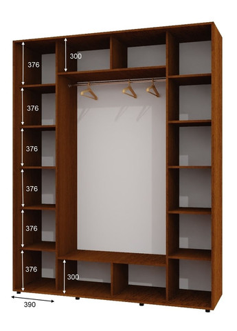 Шкаф-купе трехдверный 210*60*220 Орех лесной 2 Зеркала с пескоструйным рисунком/Зеркало ШК-05 Алекса (360452903)