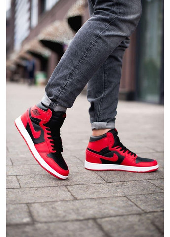 Чорні Осінні кросівки чоловічі nike air jordan retro1 black red найк аід джордан No Brand