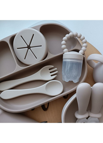 Набір посуду для малюка Капучино беж 10 шт Посуд для годування малюка з харчового силікону (0327) No Brand (368999888)